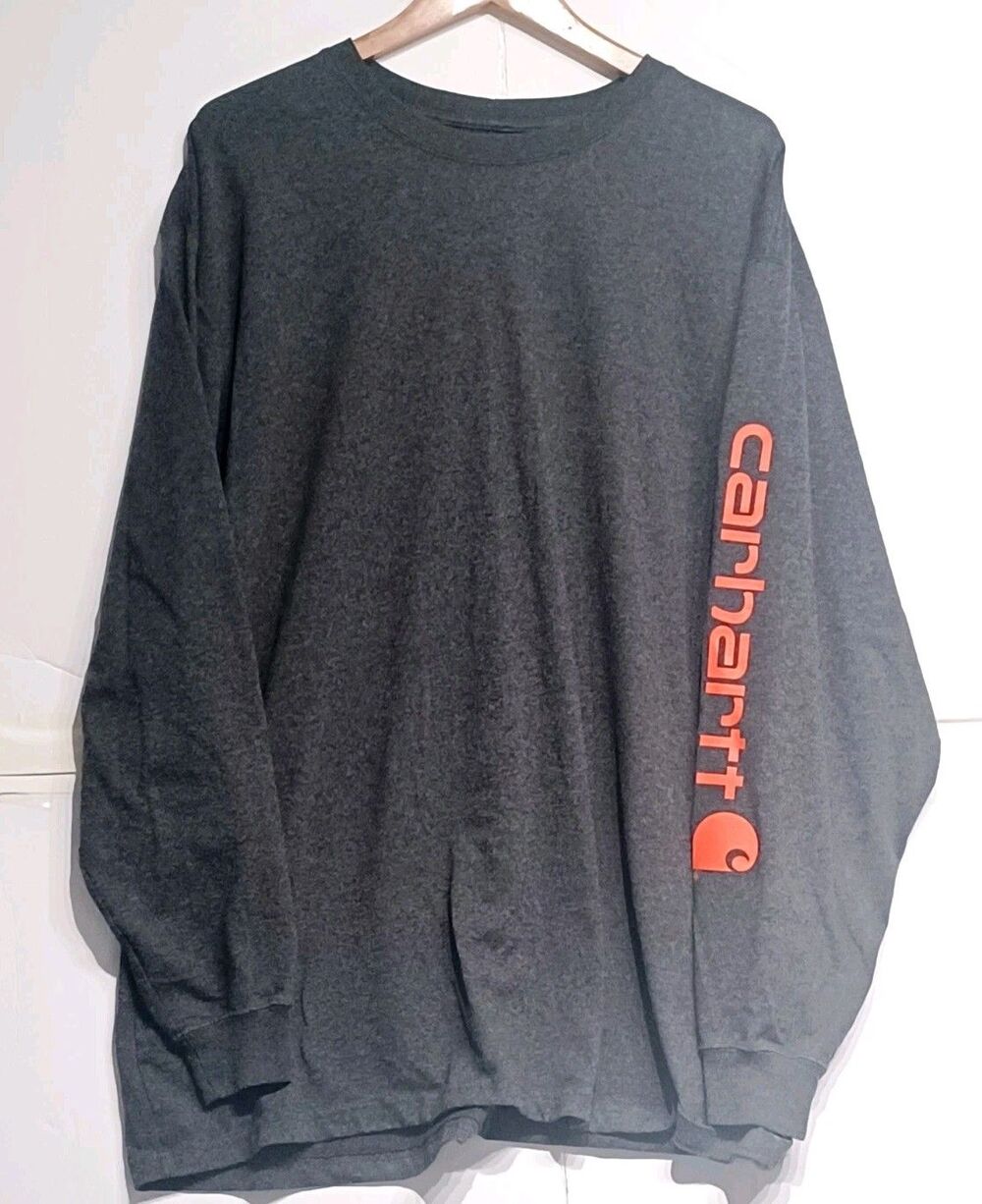 Carhartt Long Sleeve Heavy Gray  Pullover Logo Shirt Size 2XL Relax Fit